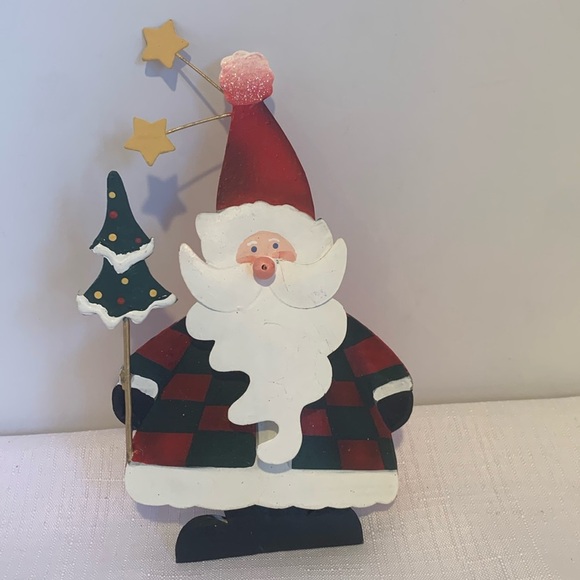 Swinging Santa Claus Holding Christmas Tree Metal Holiday Ornament Decoration - Picture 1 of 8